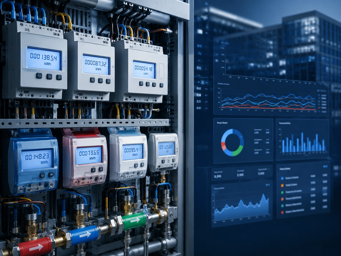 Okos épületben telepített energia- és vízmérők digitális adatgyűjtéssel, az EPBD szerinti mérhetőség szemléltetésére